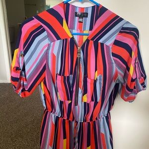Striped blouse with 1/4 zip neckline